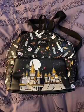 Harry Potter Black Patterned Mini Backpack - Hogwarts Castle Design